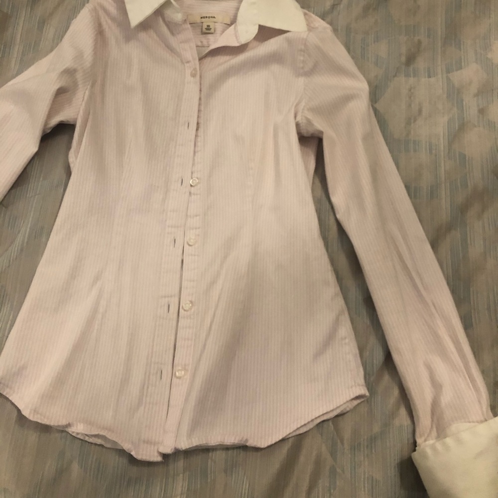 Pink and White Striped blouse with French cuff